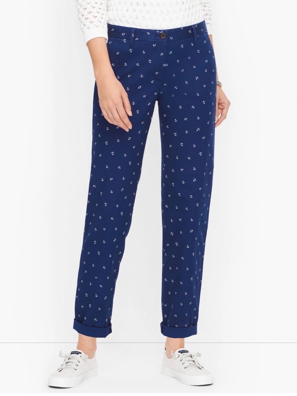 Talbots Navy Anchor-Print Cropped relaxed Chino Pants size 14